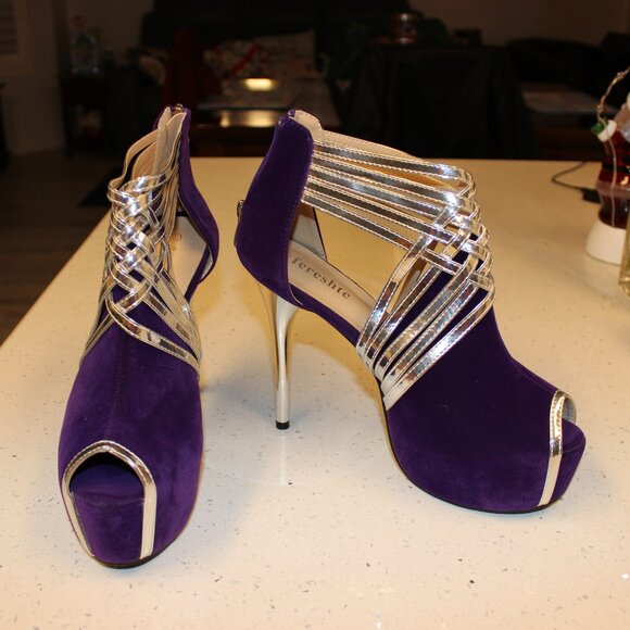 Suede Peep-Toe Platform Stiletto Heels Size 11 - Picture 6 of 13